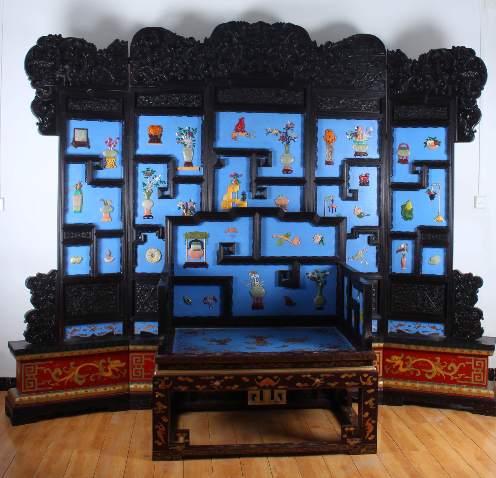 Jade Inlaid Chinese Red Sandalwood Screen (1 of 11)