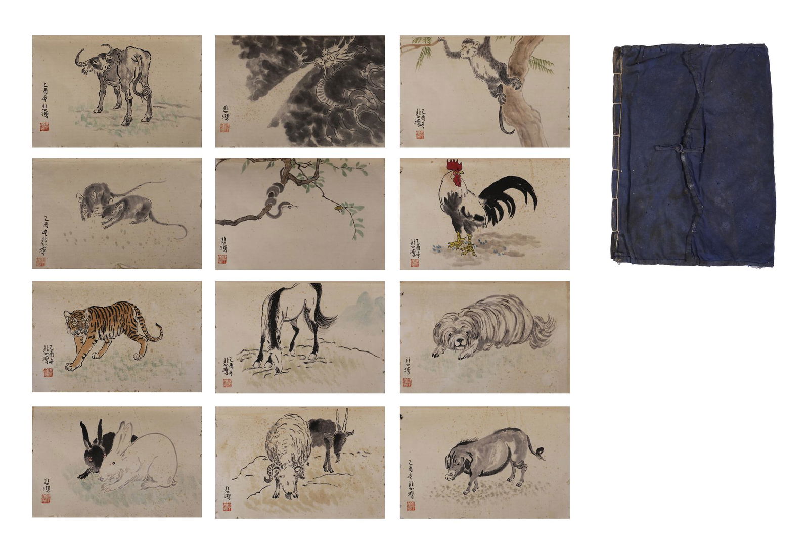 Chinese Zodiac Animal Drawing Album, Xu Beihong Mark (1 of 14)
