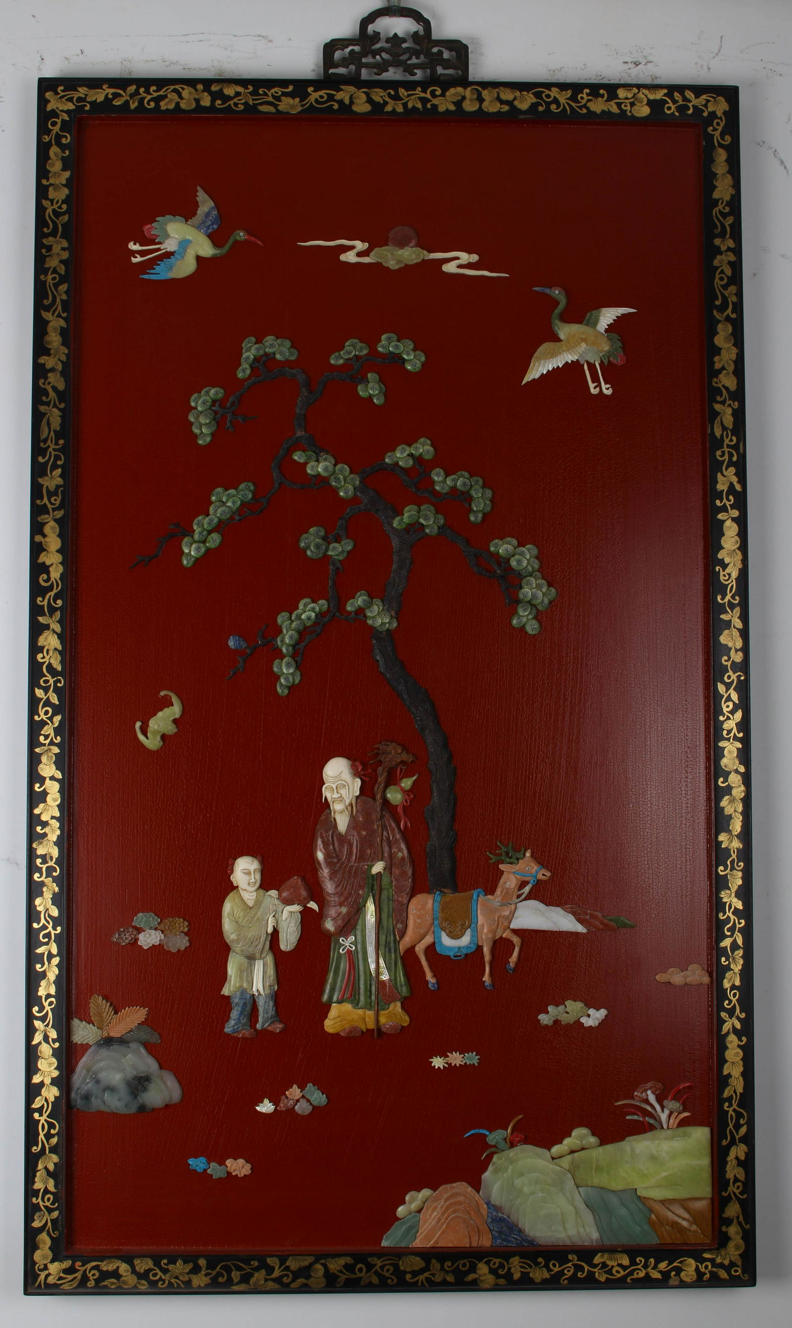 Stone Inlaid Character Pattern Lacquerware Wall Plaque (1 of 6)