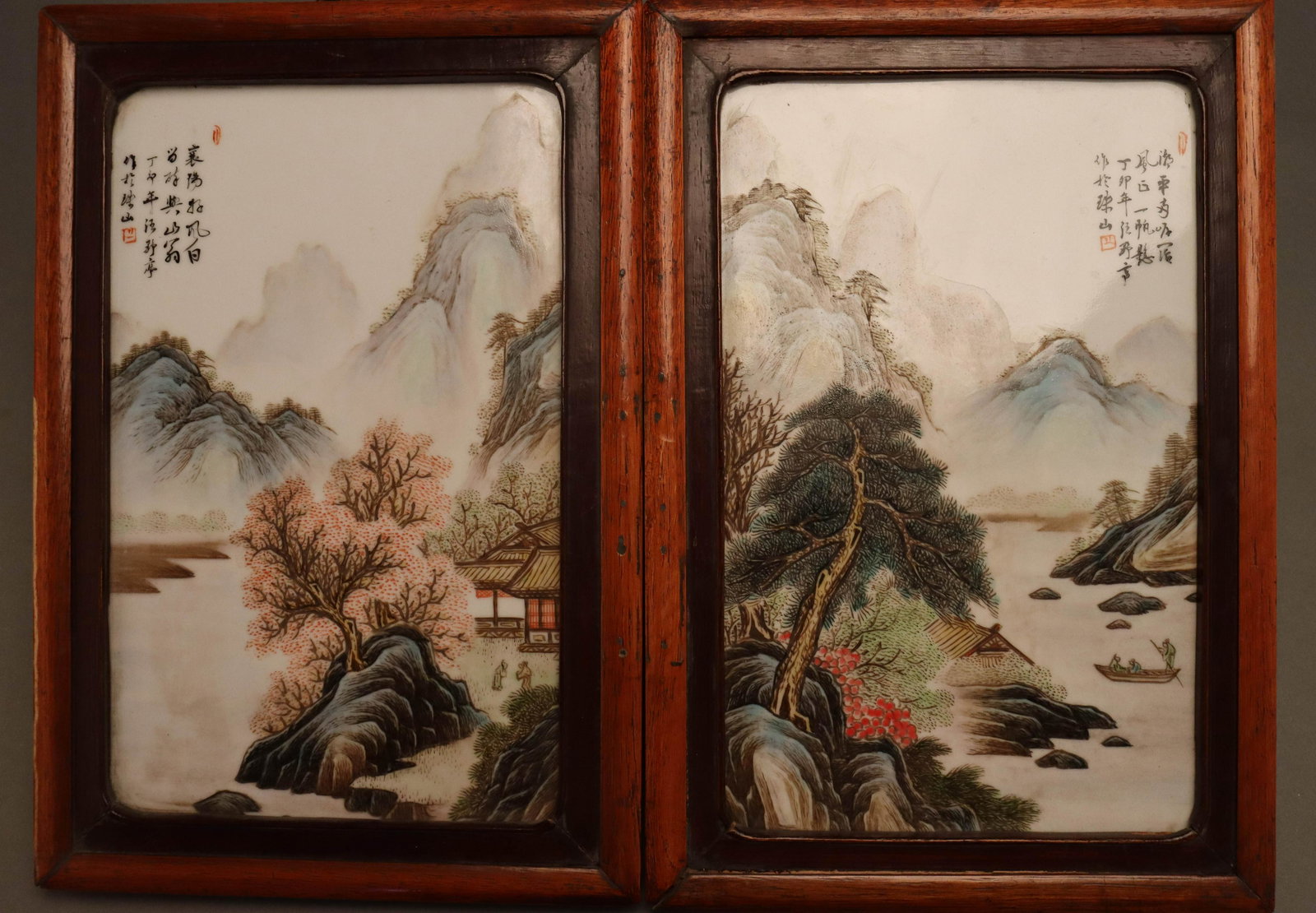 Pair of Famille Rose Landscape Porcelain Wall Plaque (1 of 7)
