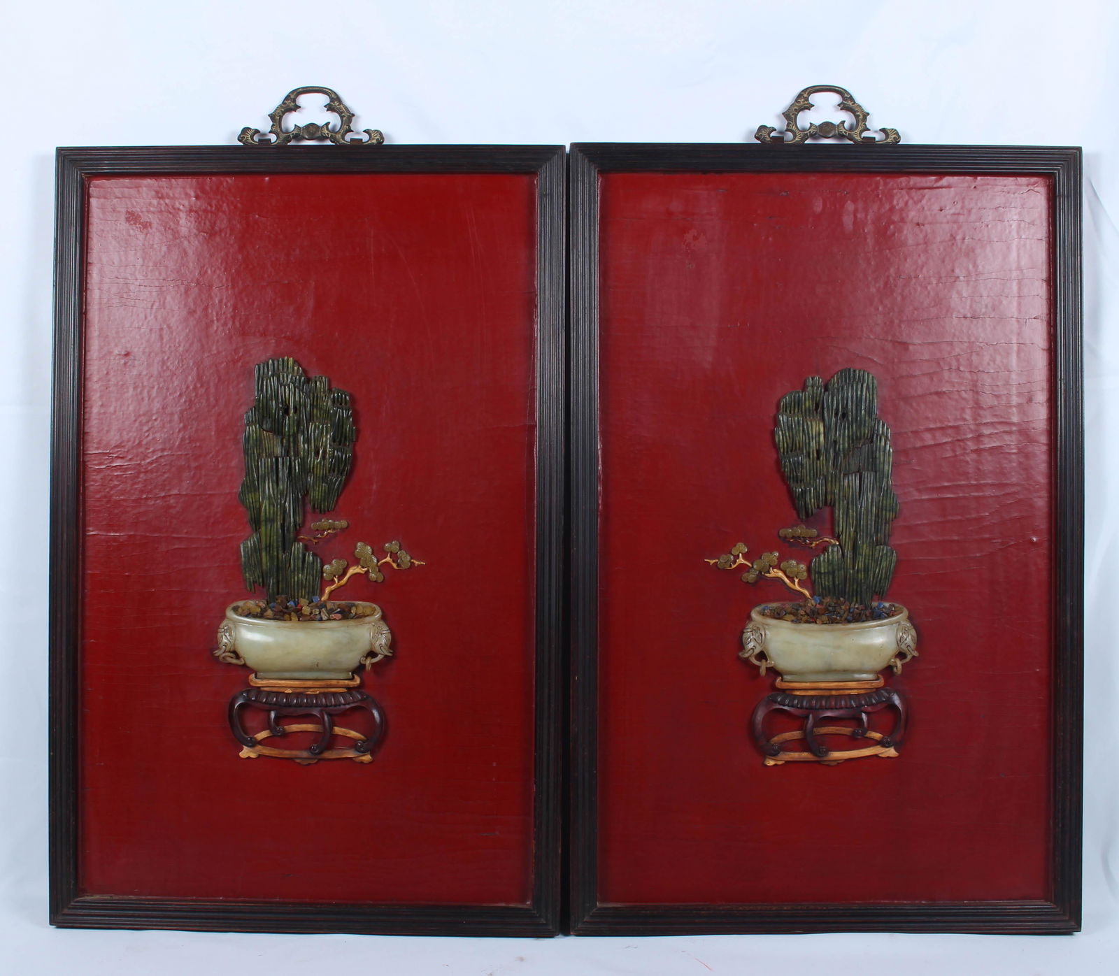 Pair of Stone Inlaid Red Sandalwood Wall Plaque (1 of 10)