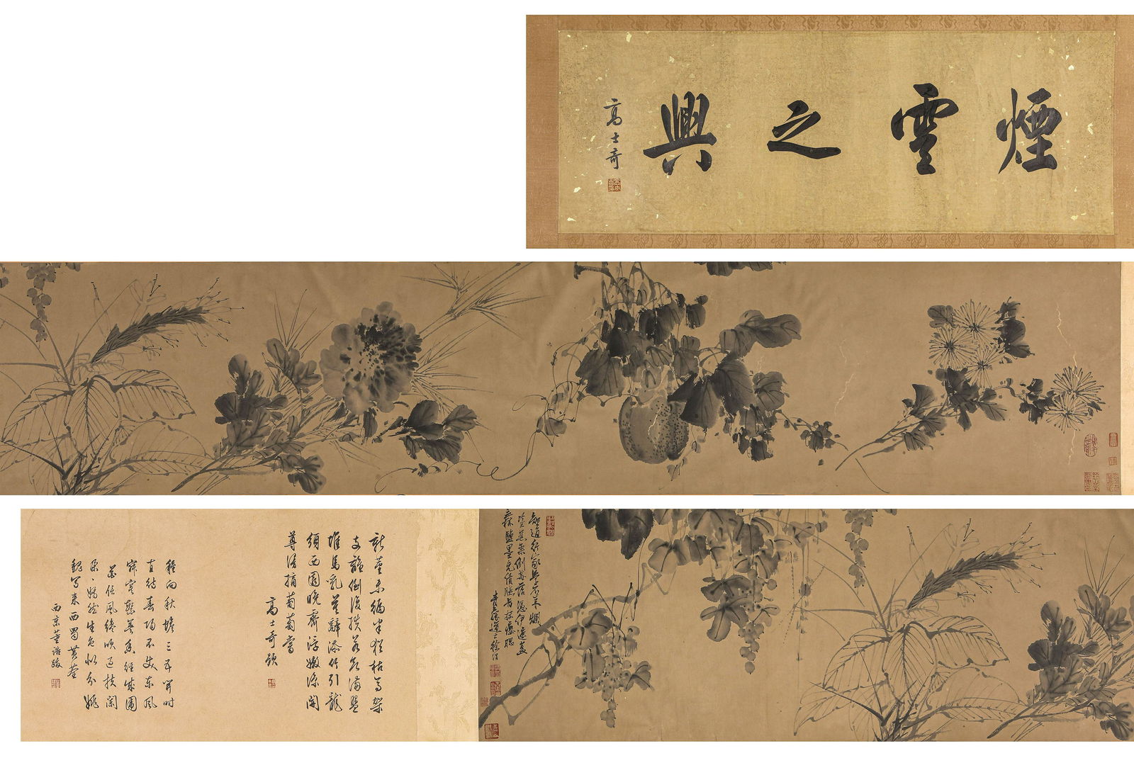 A Chinese Scroll Painting by Qing Teng Dao Ren: A Chinese Scroll Painting by Qing Teng Dao RenW:410cmH:34.5cm