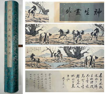 Chinese Horse Painting Hand Scroll, Xu Beihong Mark: Chinese Horse Painting Hand Scroll, Xu Beihong Mark (480 x 39cm)