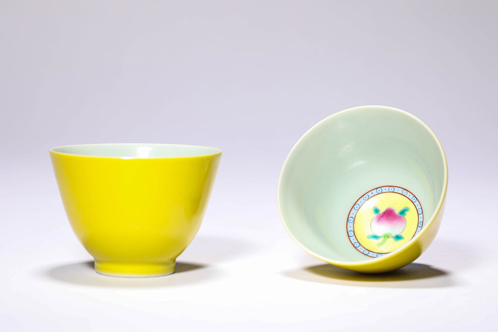 Pair of Yellow Glazed Porcelain Cup: Pair of Yellow Glazed Porcelain Cup (7.3cm x 5.3cm )