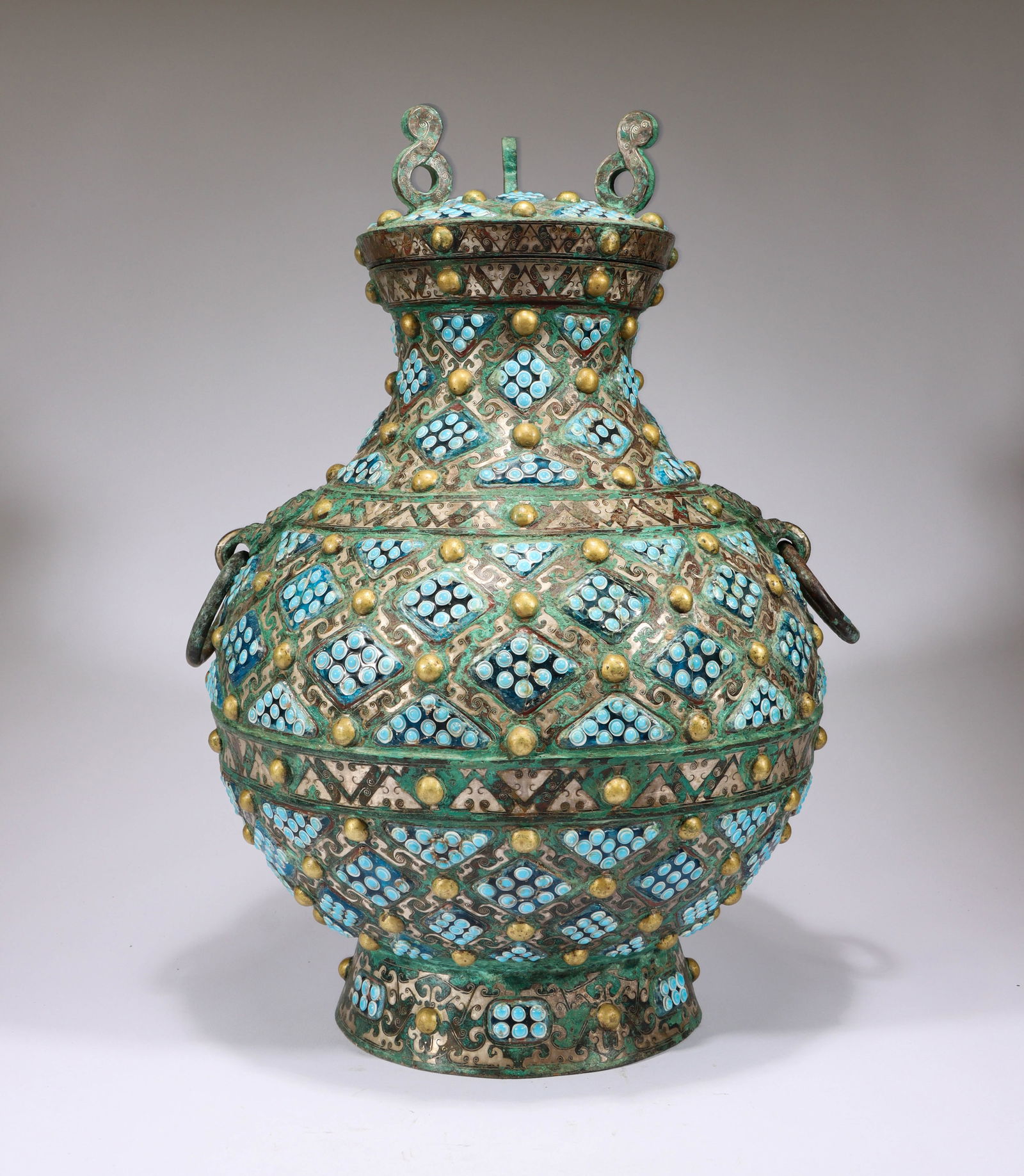Silver & Gold Inlaid Bronze Lid Vase (1 of 8)