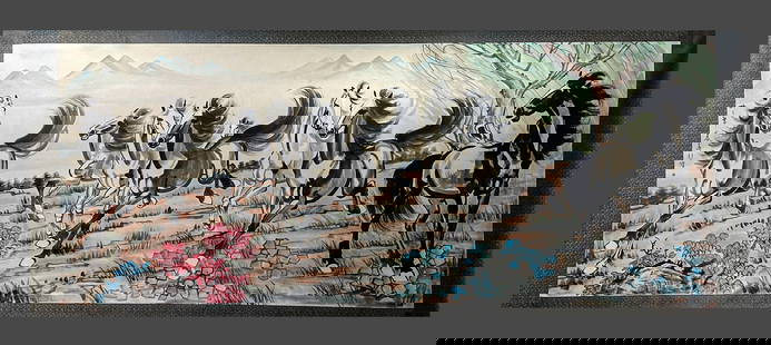Ink Painting from Xu Beihong, Horses on paper: Ink Painting from Xu Beihong, Horses on paper 145cmX360cm