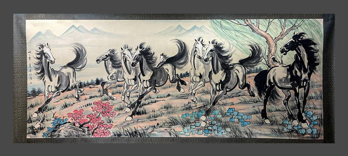 Ink Painting from Xu Beihong, Horses on paper: Ink Painting from Xu Beihong, Horses on paper 145cmX360cm