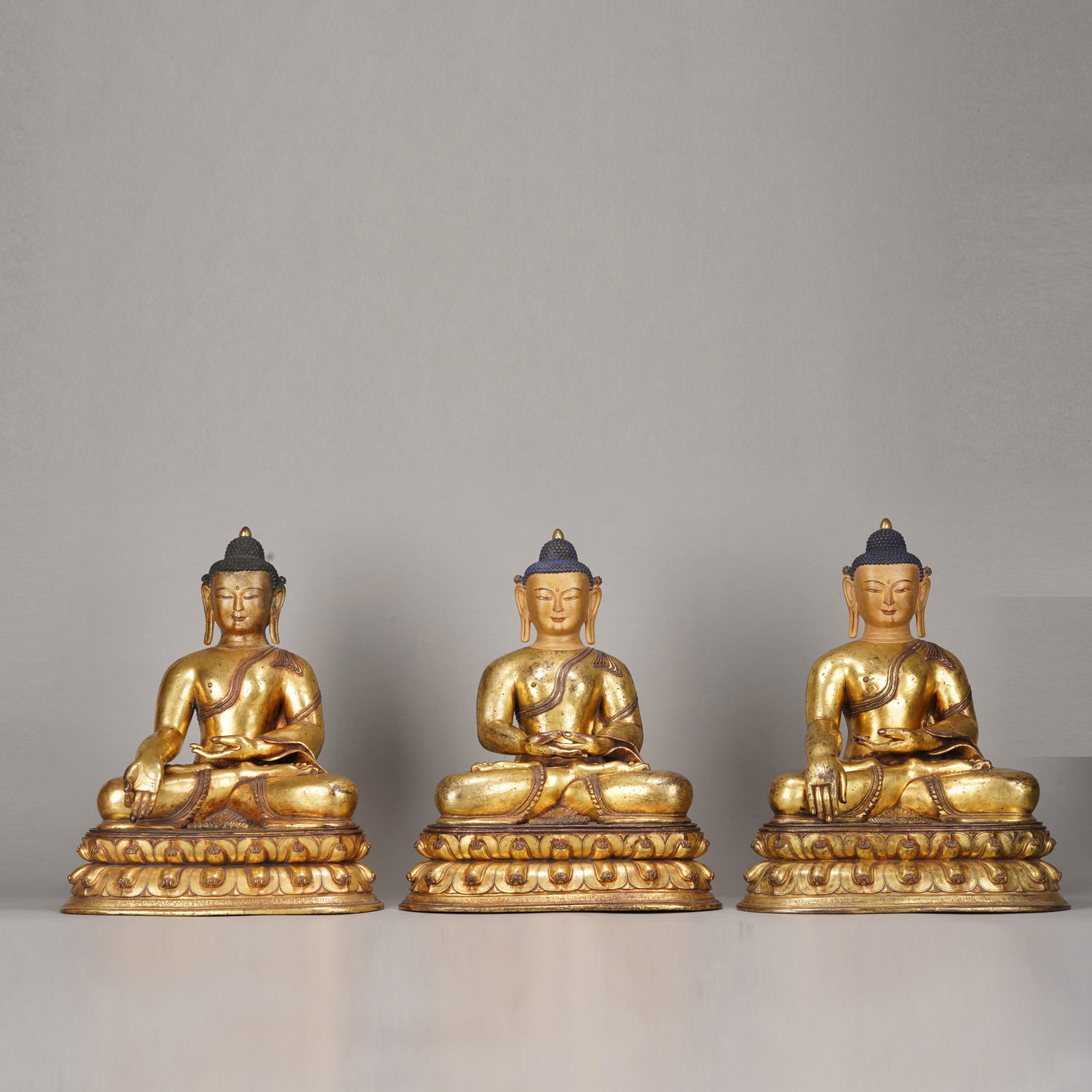 Group of Three Gilt Bronze Mahasthamaprapta and Amitabha & Avalokitesvara Figure (1 of 12)