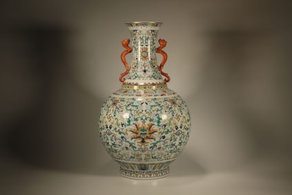 Doucai Flower Branch Pattern Double Ears Porcelain Vase