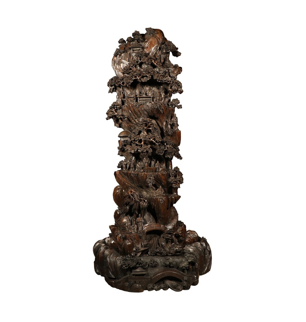 Agarwood Carved Landscape and Character Figure (1 of 6)