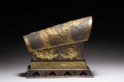 Gilt Silver Carved Phoenix Pattern Coffin Ornament