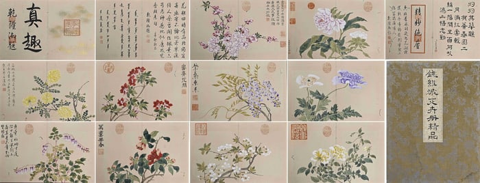 Chinese Drawing Flower Painting Album,Qian Weicheng Mark