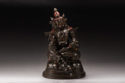 Bronze Silver Inlaid Yellow Jambala Figure