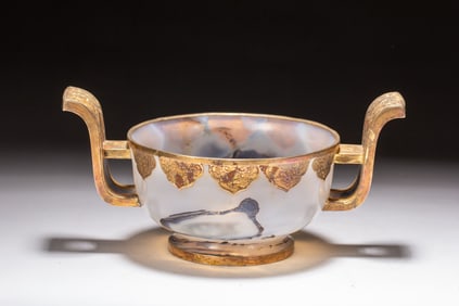 Agate Inlaid Gilt Bronze Double Ears Bowl