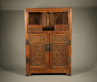 Huanghuali Wood Carved Flower and Bird Pattern Buddha Niche