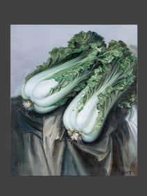 Chinese Drawing Cabbage Oil Painting Wood Frame,Xin Dongwang Mark