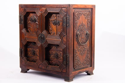 Huanghuali Wood Carved Flower and Shou Pattern Box
