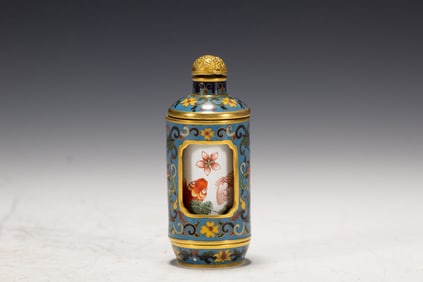 Bronze Cloisonne Drawing Flower and Fish Pattern Snuff Bottle