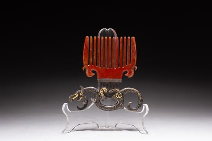 Gold and Silver Inlaid Carved Dragon Shape Comb