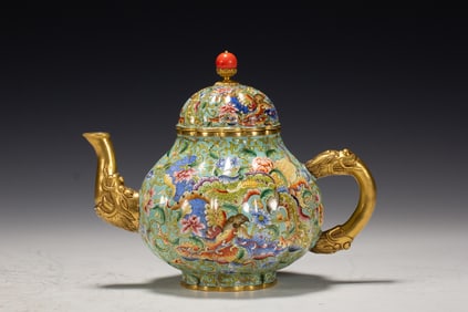 Bronze Enamel Drawing Flower Pattern Teapot