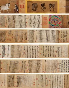 Chinese Drawing Character Story and Horse Silk Hand Scroll,Zhao Mengfu Mark