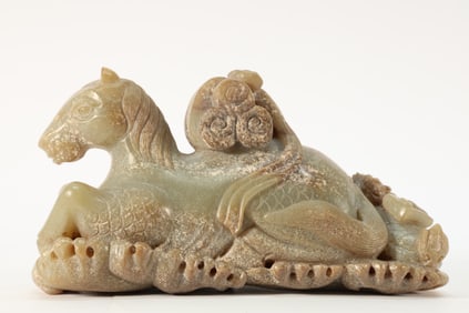 Jade Carved Camel and Book Ornament