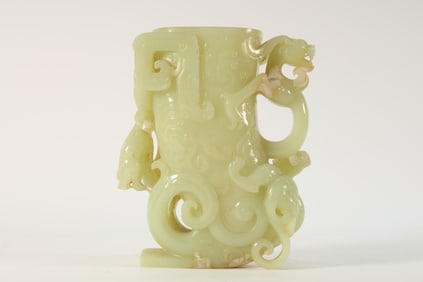 Jade Carved Beast and Dragon Cup