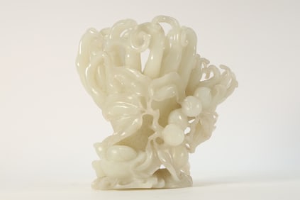 Jade Carved Peach and Buddha Hand Ornament