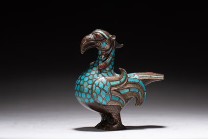 Gold and Silver Inlaid Turquoise Phoenix Ornament