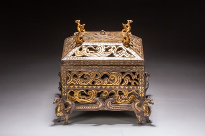 Gold and Silver Inlaid Carved Dragon Pattern Incense Burner