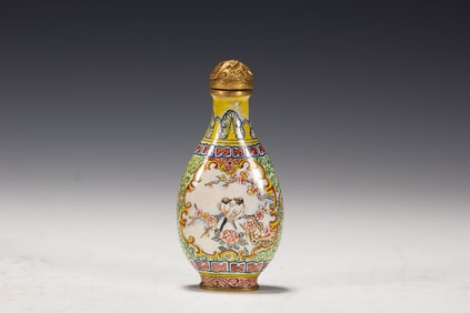 Bronze Enamel Drawing Flower and Bird Pattern Snuff Bottle