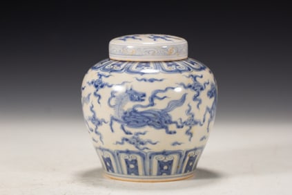 Blue and White Kirin Pattern Porcelain Pot