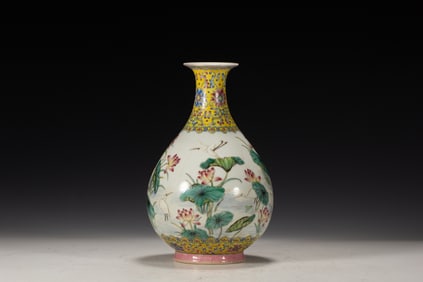 Famille Rose Lotus Flower Pattern Porcelain Vase