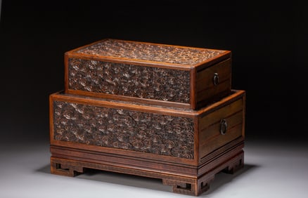 Huanghuali Wood Carved Cloud Pattern Box