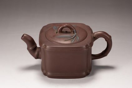 Purple Clay Carved Bamboo Pattern Teapot