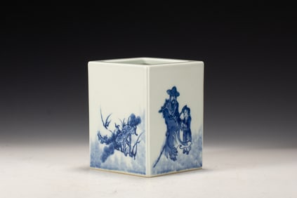 Blue and White Character Story Pattern Porcelain Brush Pot