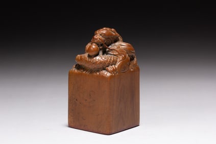 Red Sandalwood Carved Beast Stone Seal