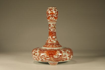 Orange Draw Gold Drawing Dragon Pattern Porcelain Vase