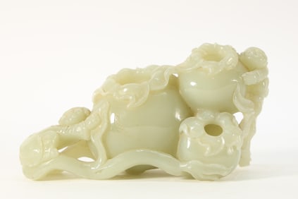 Jade Carved Child and Pomegranate Flower Pot
