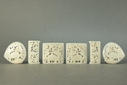 Group of Six Jade Carved Beast and Flower Pattern Belt Hook