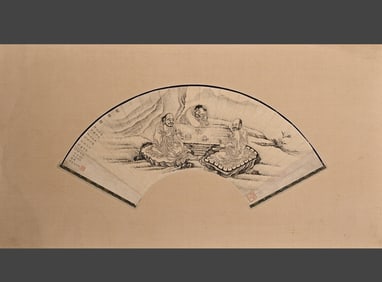 Chinese Drawing Arhats Painting Wood Frame,Wu Qingxia Mark