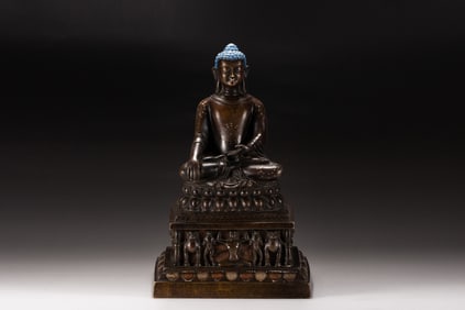 Bronze Inlaid Silver Sakyamuni Figure