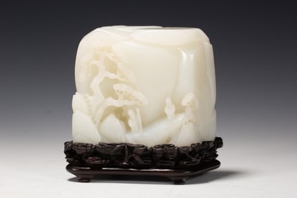 Jade Carved Pine Tree and Character Ornament