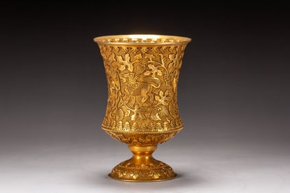 Gilt Silver Carved Beast and Flower Pattern Cup