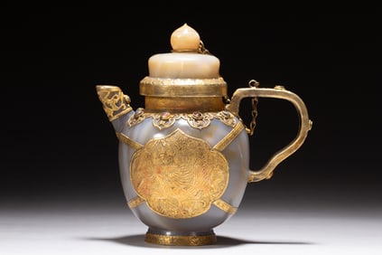 Agate Inlaid Gilt Bronze Carved Phoenix Pattern Pot
