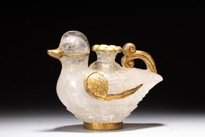 Crystal Inlaid Gilt Bronze Carved Bird Shape Pot