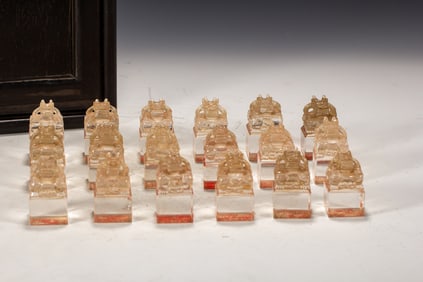 Group of Sixteen Crystal Carved Dragon Stone Seal
