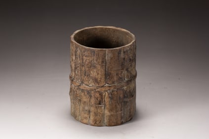 Purple Clay Carved Bamboo Shape Brush Pot