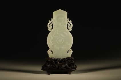 Jade Carved Dragon and Phoenix Pattern Bi