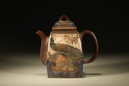 Purple Clay Colour Painted Peacock Pattern Teapot